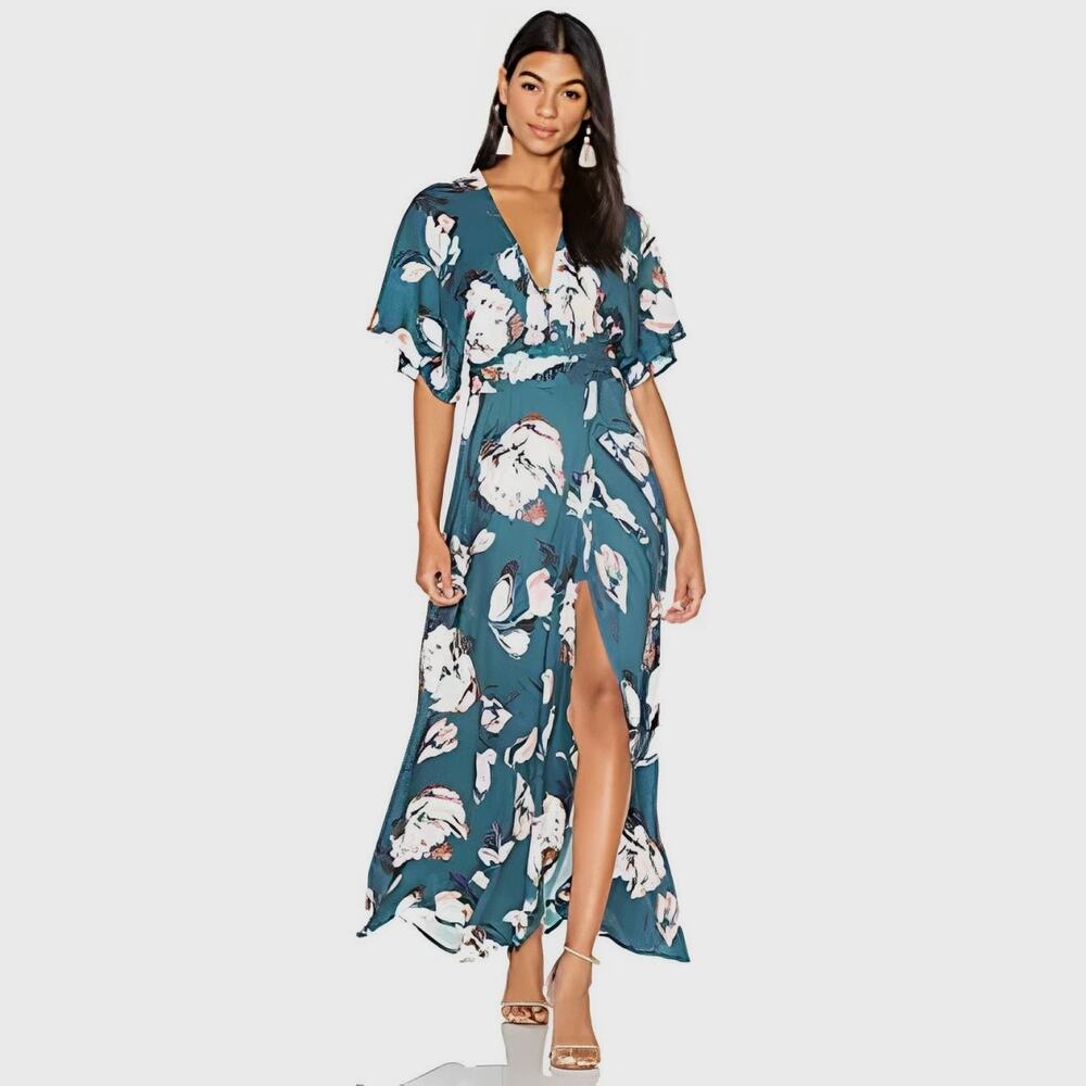 SOLD Yumi Kim Kimono Sleeve Floral Maxi Button Front Dress in Blushing Daisy | L - Picture 6 of 6